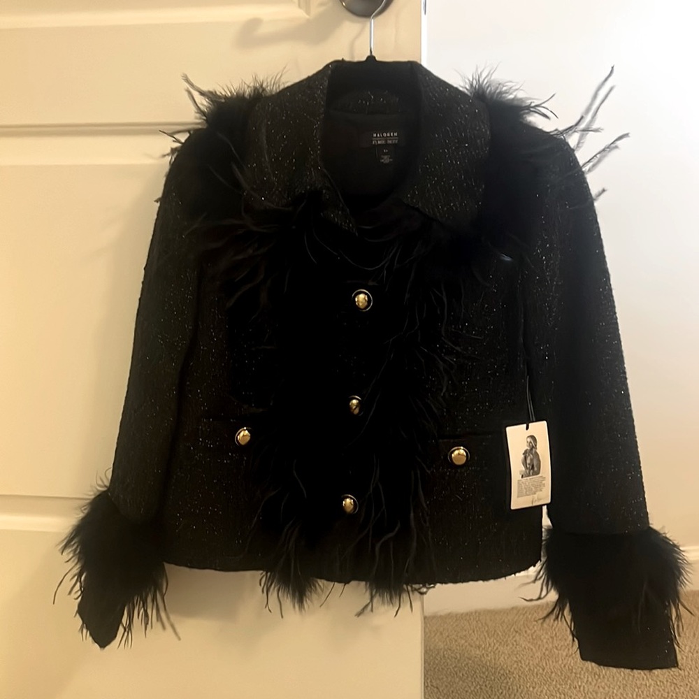 NWT Tweed marabou blazer coat